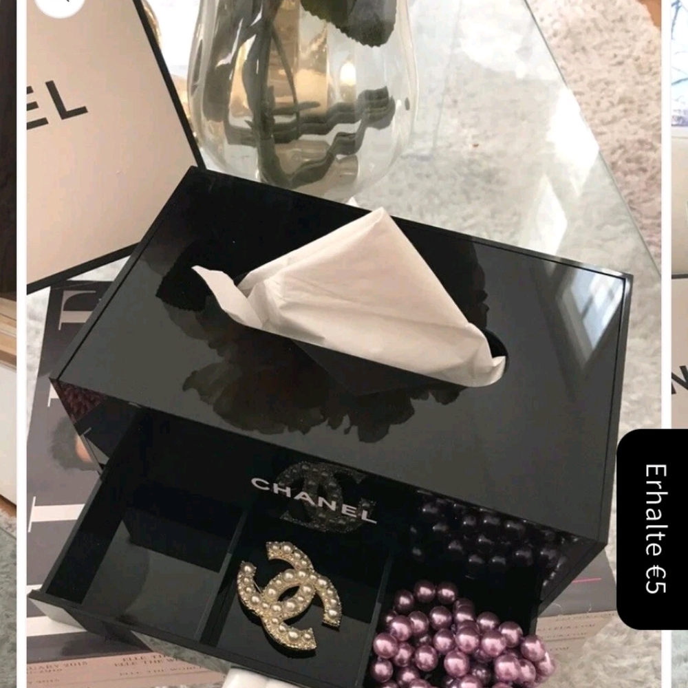 Black Tissue Holder With A Bottom Drawer For Storage - Picture 5 of 5